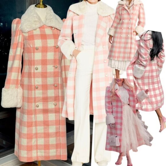 LoveShackFancy Jackets & Blazers - 🆕 LOVESHACKFANCY 🧿 NWOT Sherry Plaid Faux Fur Coat, Crisp Peach, Sz S